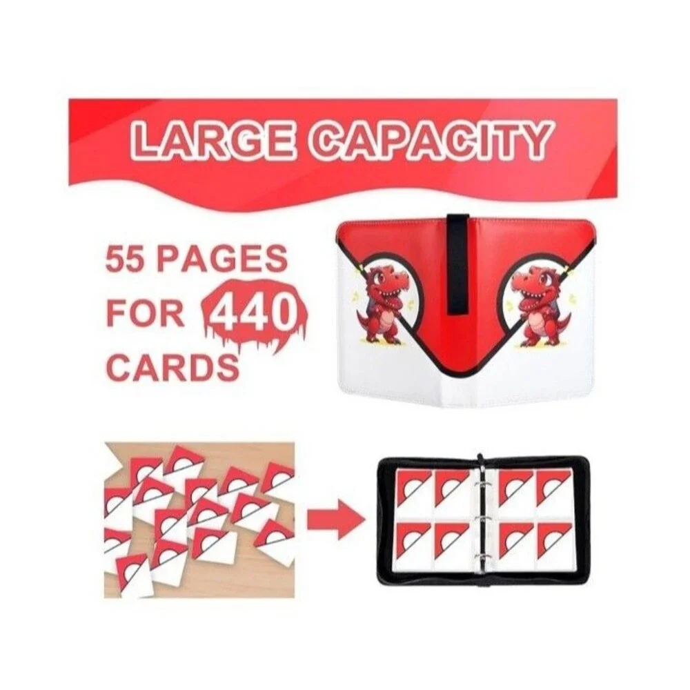 FantasDeck Trading Card Binder 4-Pocket Red Dinosaur Brand New Holds 440 Cards